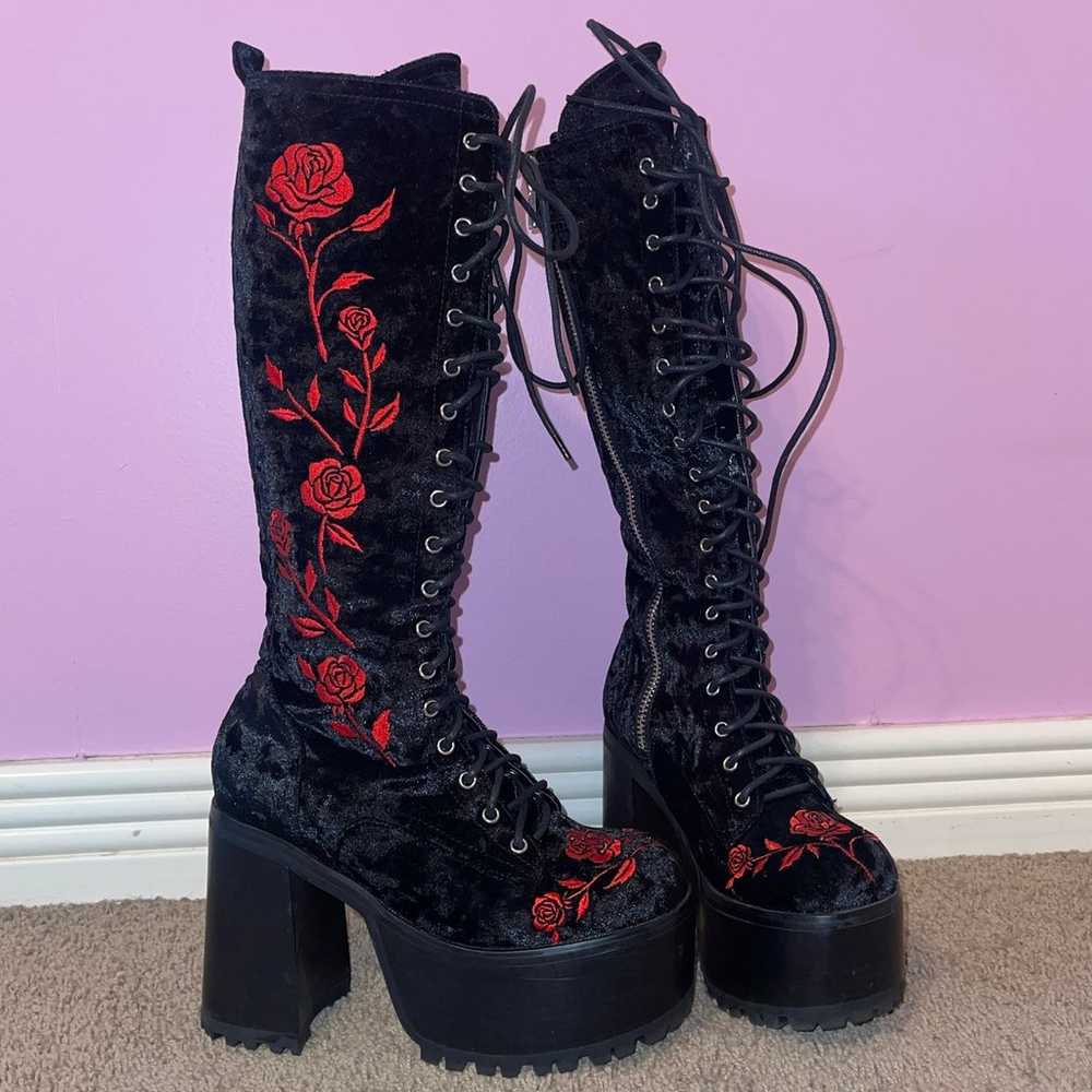 Victorian gothic velvet vampire rose boots platfo… - image 8