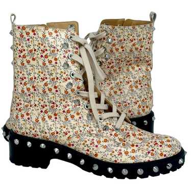 Schutz Andrea Lace Up Studded Floral Combat Boots