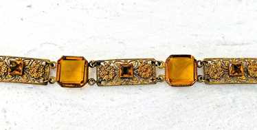 Antique Italy Bohemian Revival Arts and Crafts Sterling Silver offers ornate filigree genuine faceted Citrine Quartz crystal gorgeous Link Bracelet