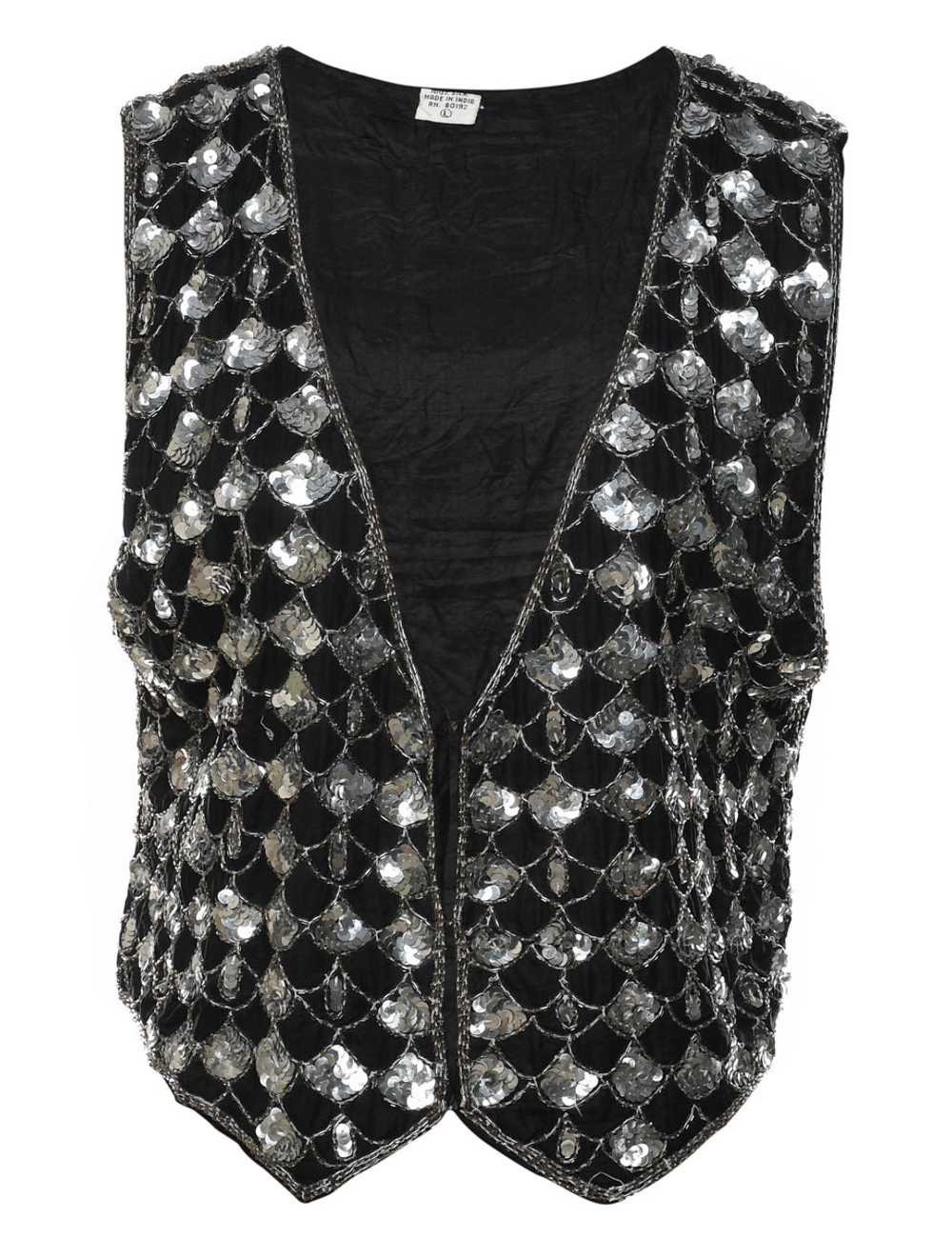 Silk Black & Silver Sequined Waistcoat - M - image 1