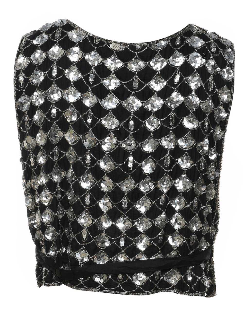 Silk Black & Silver Sequined Waistcoat - M - image 2