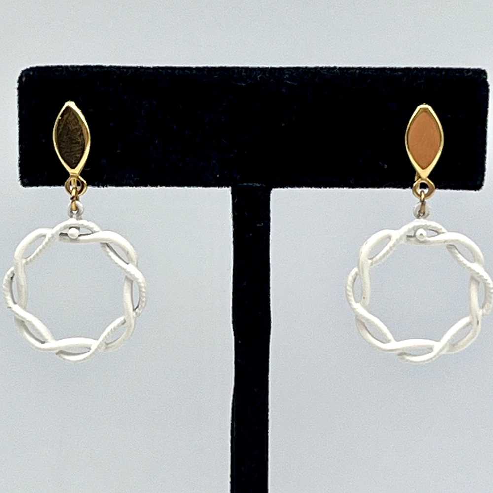1960s Trifari Crown Dangling Hoop Earrings - image 1