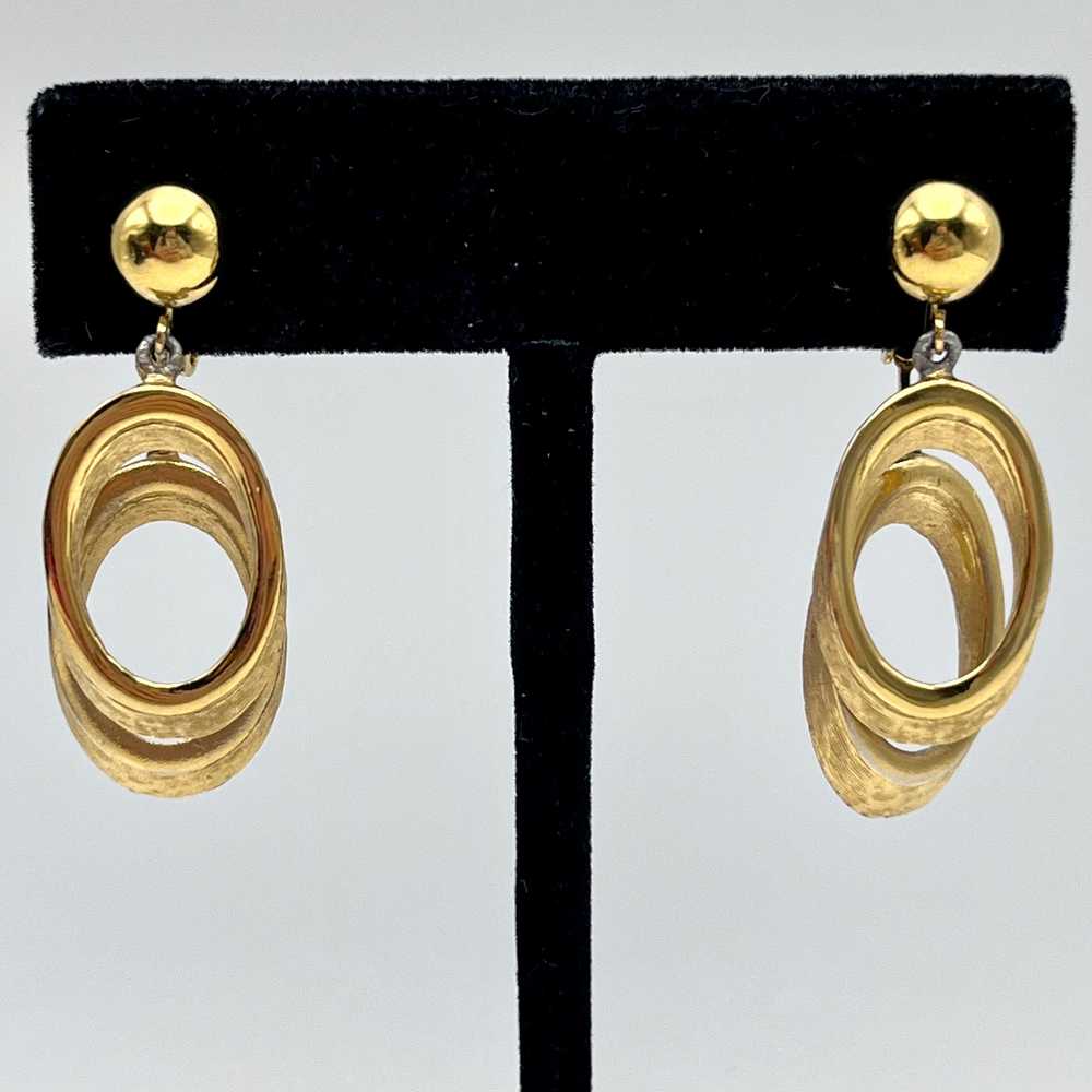 1960s Trifari Crown Gold Dangle Earrings - image 1