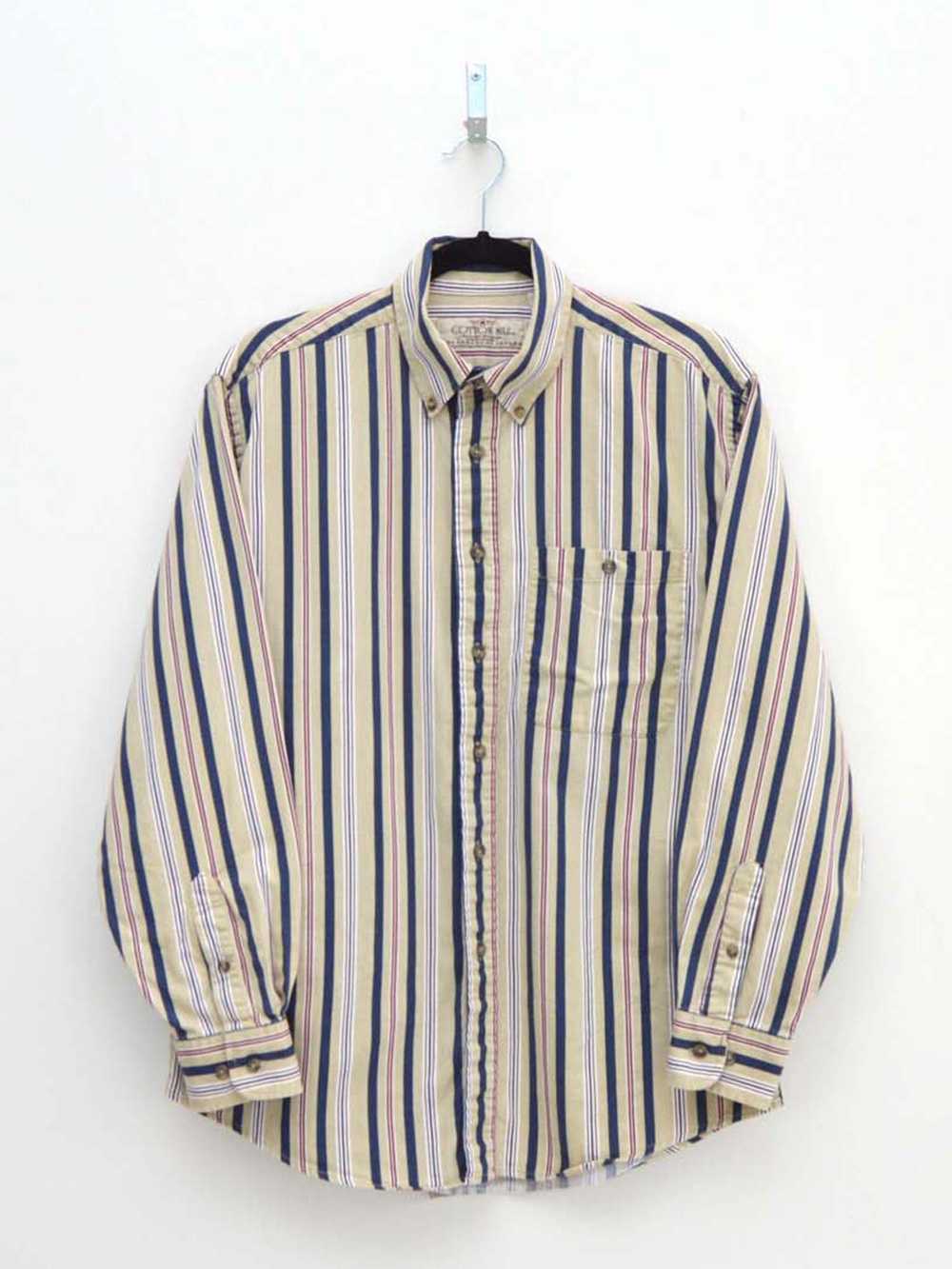 Vintage Beige & Navy Striped Shirt (M) - image 1