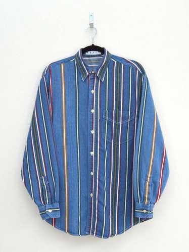 Vintage Blue & Green Striped Shirt (M) - image 1