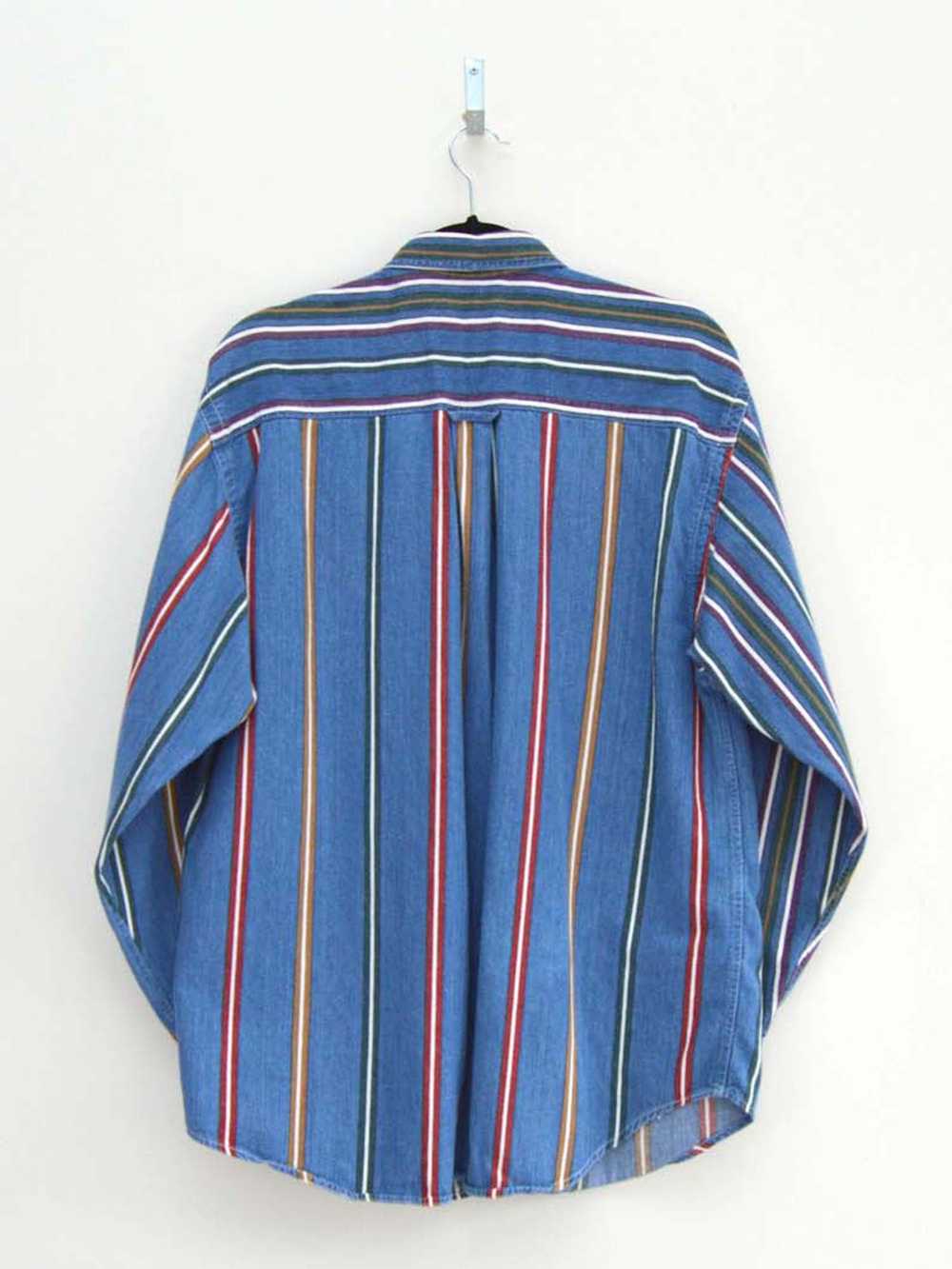Vintage Blue & Green Striped Shirt (M) - image 2