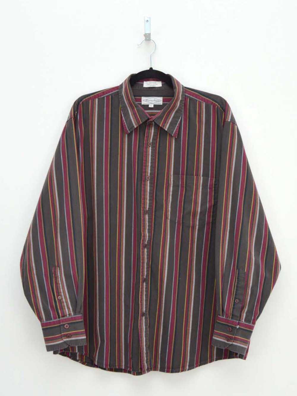 Vintage Brown & Maroon Striped Shirt (XL) - image 1