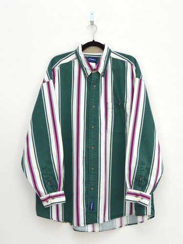 Vintage Green & White Striped Shirt (XXXL) - image 1