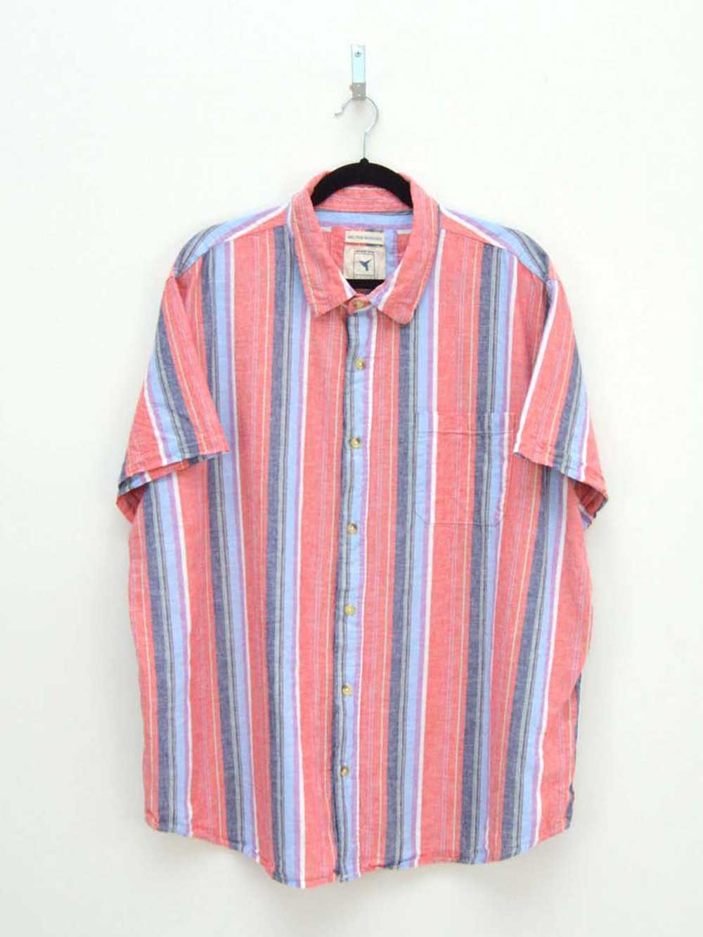 Vintage Pink & Blue Striped Shirt (XL) - image 1