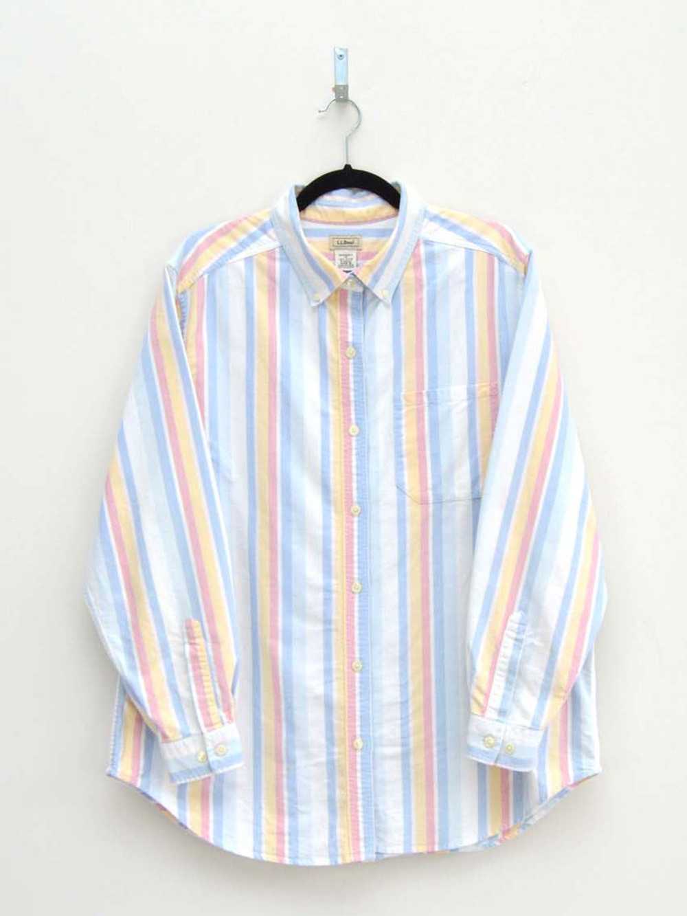 Vintage Light Blue & Pink Striped Ladies Shirt (L) - image 1