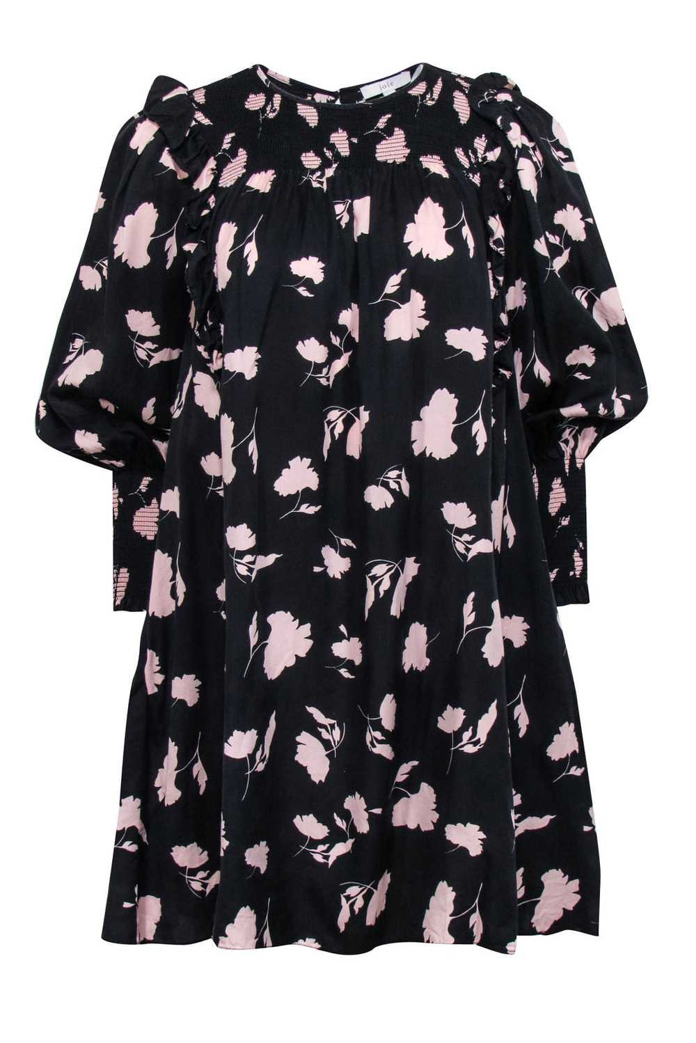 Joie - Black & Pink Floral Print Smocked Babydoll… - image 1