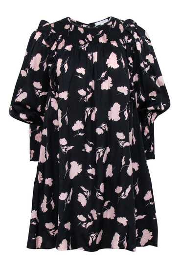 Joie - Black & Pink Floral Print Smocked Babydoll… - image 1