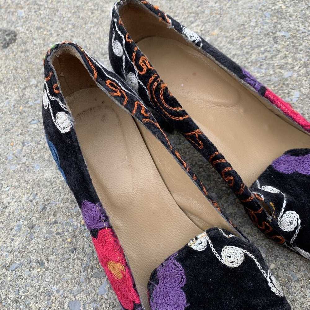 Vintage Shoes 70s 80s Embroidered Pointed Square … - image 10