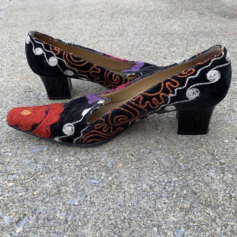 Vintage Shoes 70s 80s Embroidered Pointed Square … - image 6
