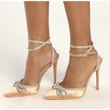 LULUS Lullie Light Nude Suede Rhinestone Ankle Str