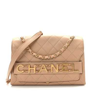 CHANEL Calfskin Quilted Enchained Flap Beige