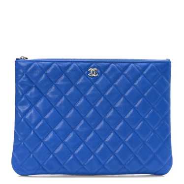 CHANEL Caviar Quilted Medium Cosmetic Case Blue