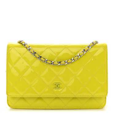 CHANEL Patent Quilted Wallet On Chain WOC Yellow