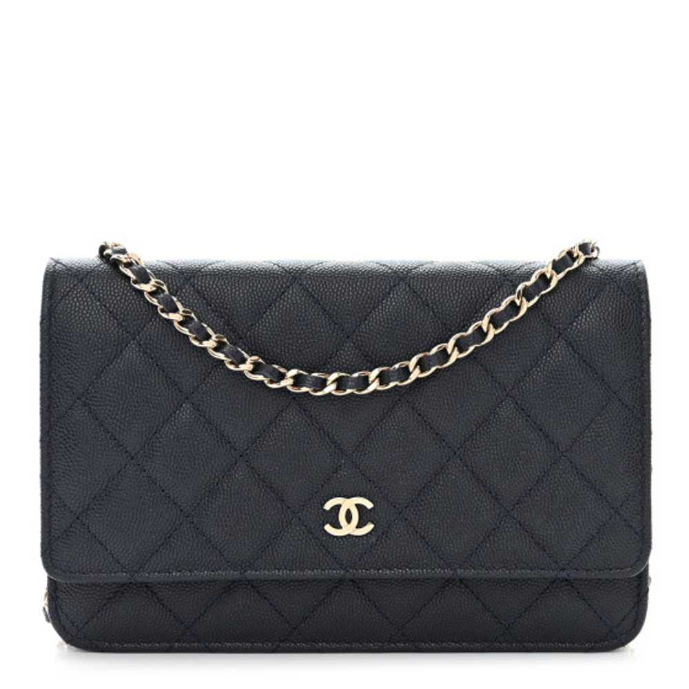 CHANEL Caviar Quilted Wallet On Chain WOC Navy Bl… - image 1