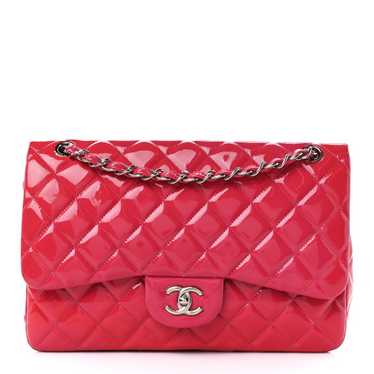 CHANEL Patent Quilted Jumbo Double Flap Pink