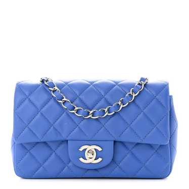 CHANEL Lambskin Quilted Mini Rectangular Flap Blue