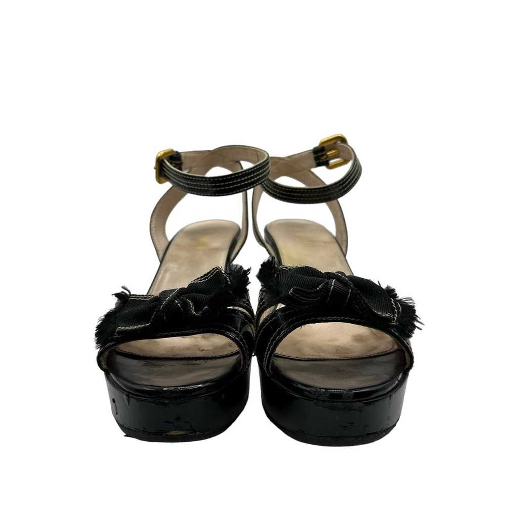 Prada Black Patent Leather Cork Heeled Sandals Sz… - image 2