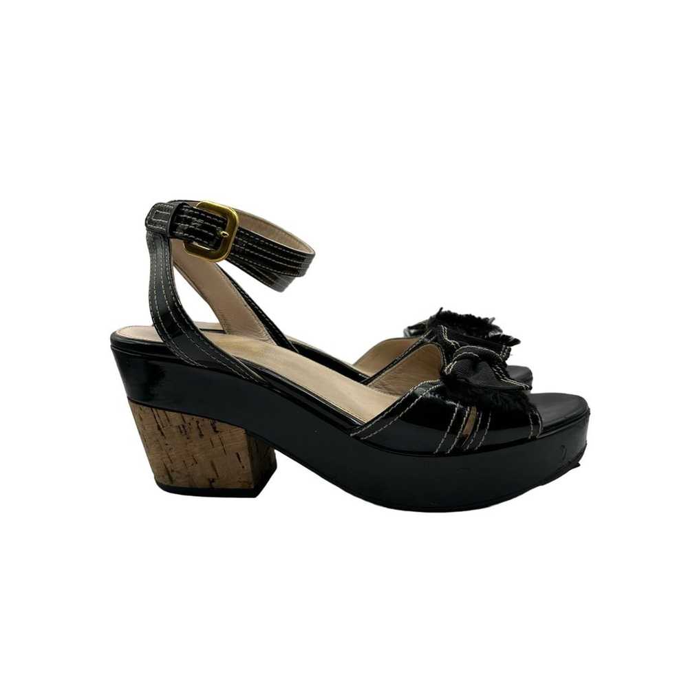 Prada Black Patent Leather Cork Heeled Sandals Sz… - image 3