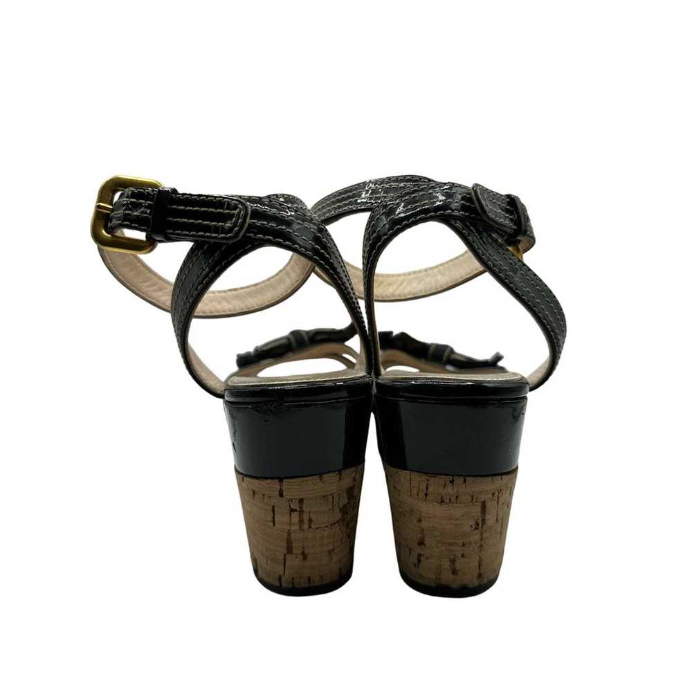Prada Black Patent Leather Cork Heeled Sandals Sz… - image 4