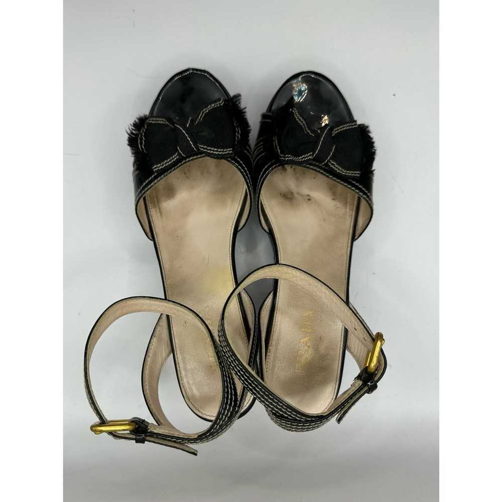 Prada Black Patent Leather Cork Heeled Sandals Sz… - image 5