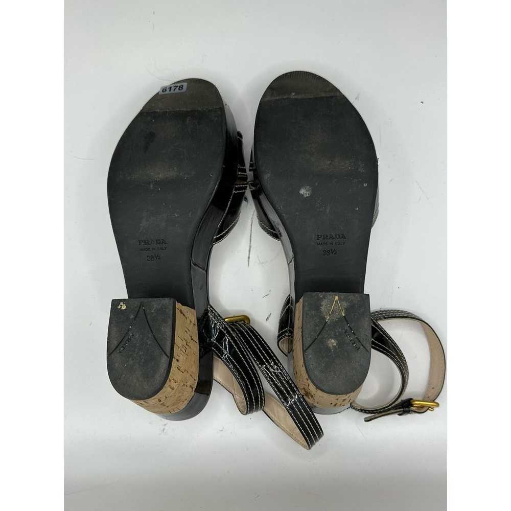 Prada Black Patent Leather Cork Heeled Sandals Sz… - image 6