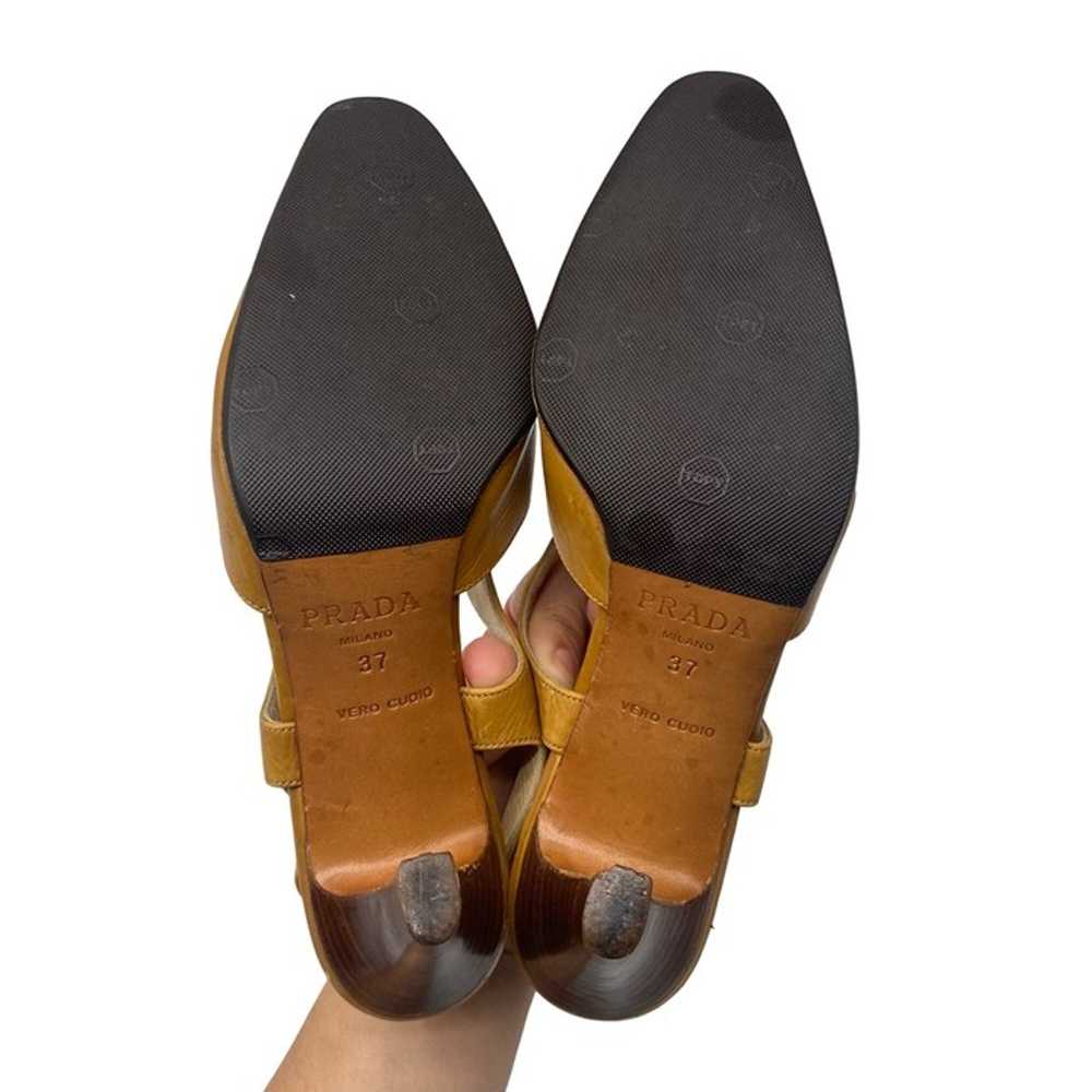 Vintage PRADA MILANO Tan Leather T-strap Slingbac… - image 6