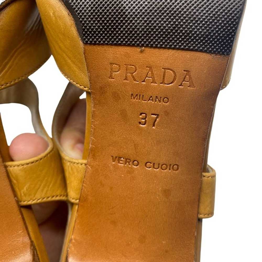 Vintage PRADA MILANO Tan Leather T-strap Slingbac… - image 8
