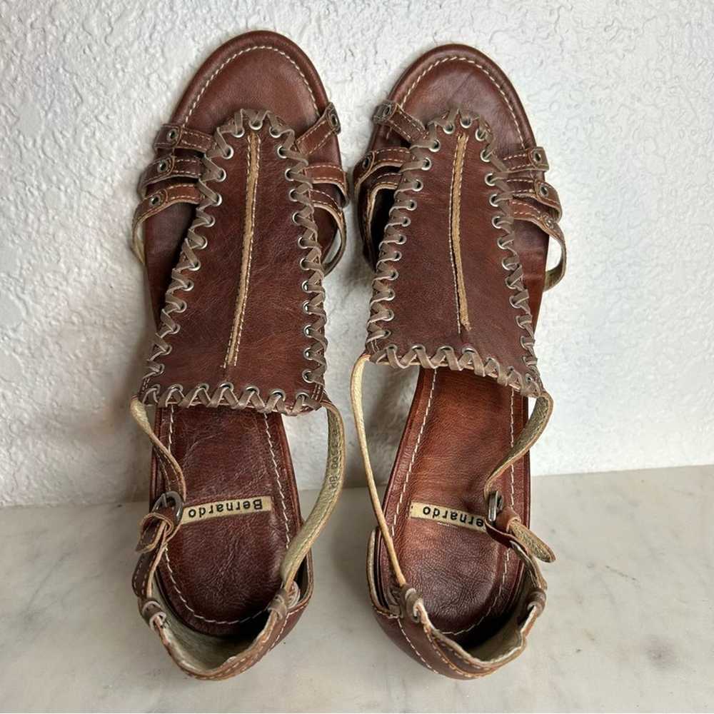 BERNARDO Leather Heel Womens Size 8 Brown Braided… - image 2