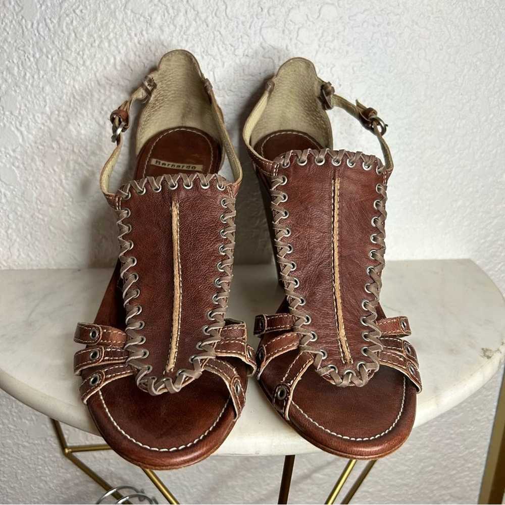 BERNARDO Leather Heel Womens Size 8 Brown Braided… - image 8