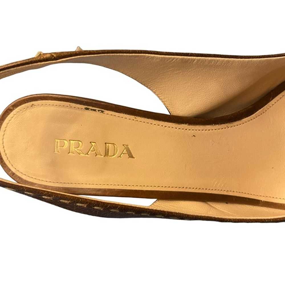 Prada Brown Leather Peep Toe Slingback Heels 40 - image 2