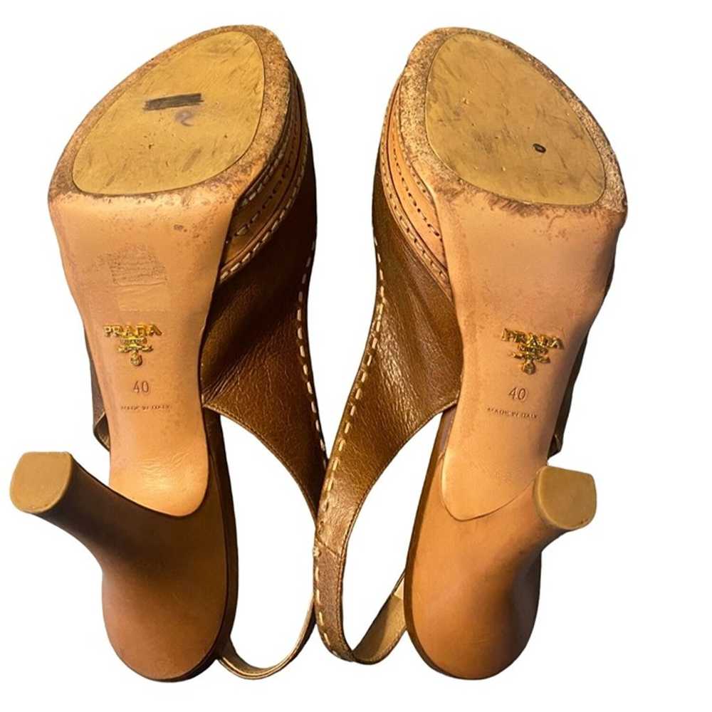 Prada Brown Leather Peep Toe Slingback Heels 40 - image 4