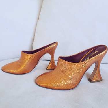 Sies Marjan Elisa Laminated Crinkled Orange Heels - image 1