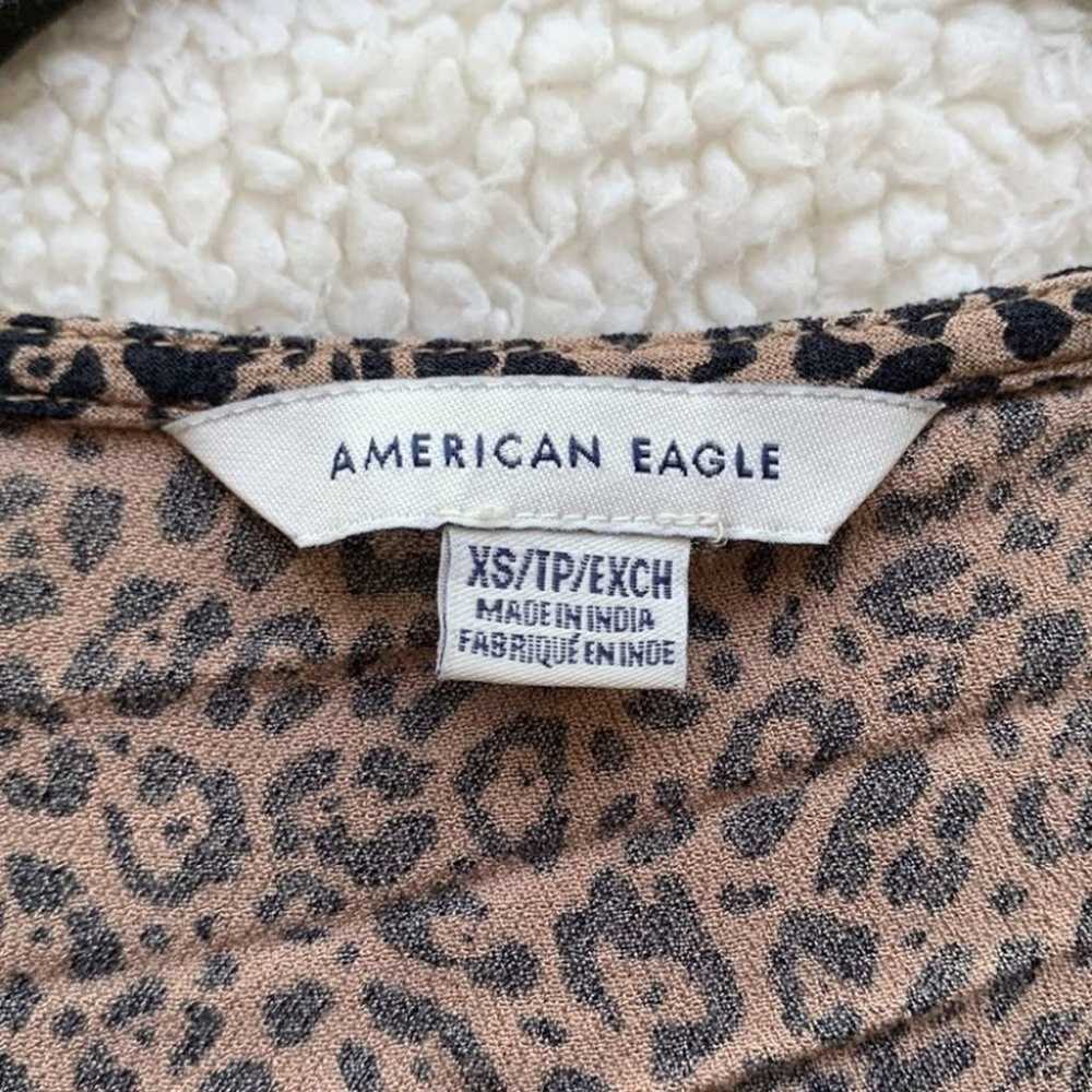 American Eagle Tan Black Leopard Print Wrap Shirt… - image 2