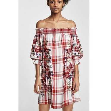Zara Floral Plaid Floral Embroidery Dress