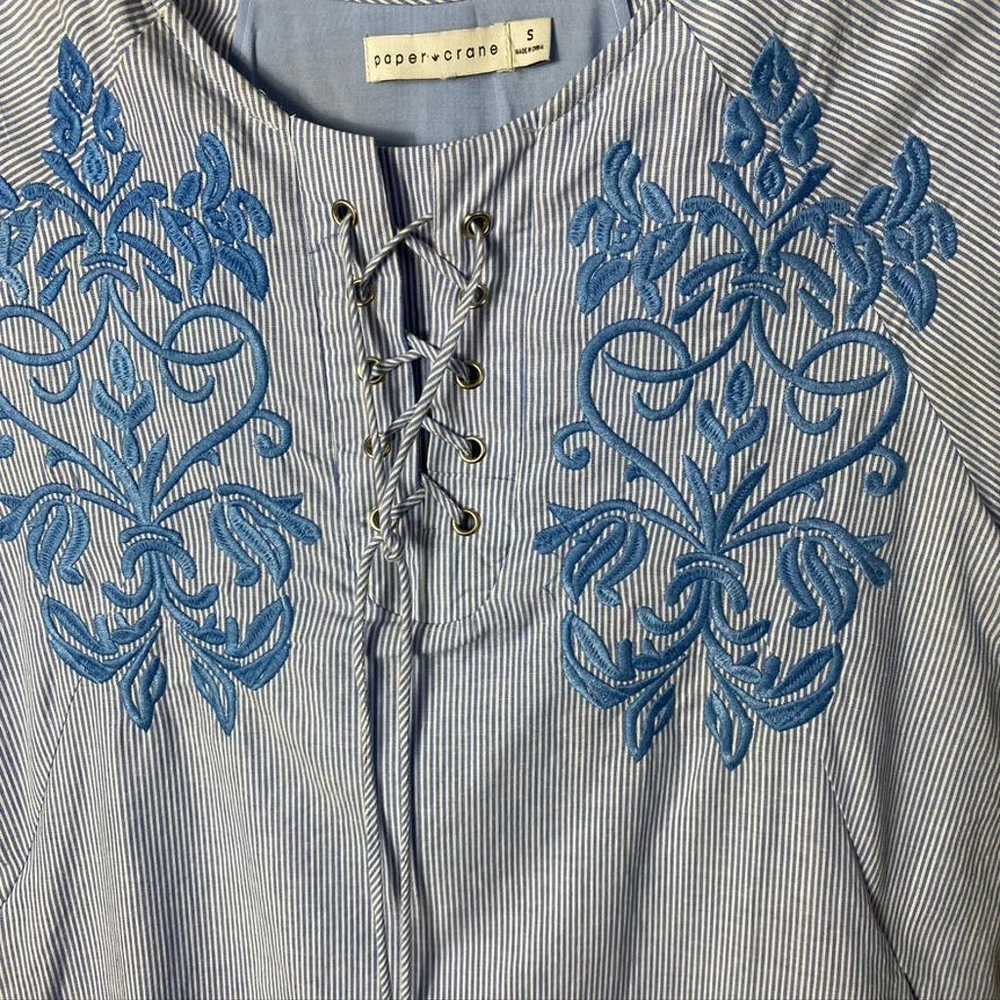 Women's Paper Crane Boho Embroidered Tunic Tassel… - image 2