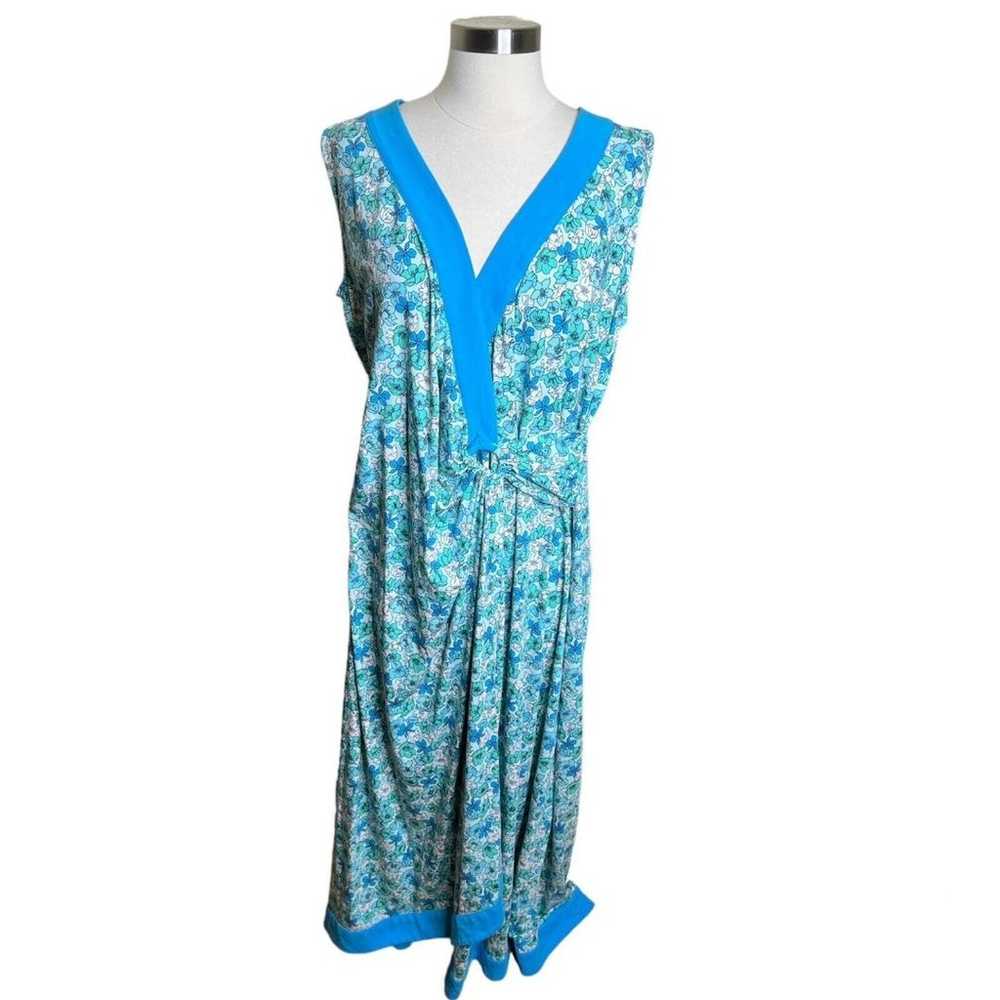 Lands End Midi Dress Womens XL Blue Floral Cotton… - image 2