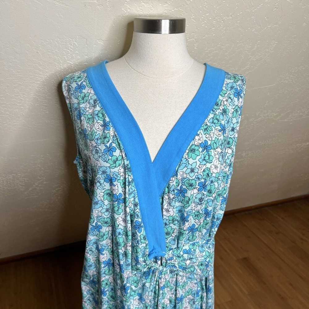 Lands End Midi Dress Womens XL Blue Floral Cotton… - image 3