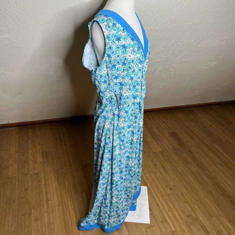 Lands End Midi Dress Womens XL Blue Floral Cotton… - image 5
