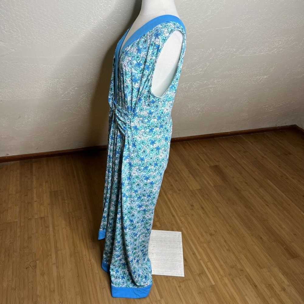 Lands End Midi Dress Womens XL Blue Floral Cotton… - image 6