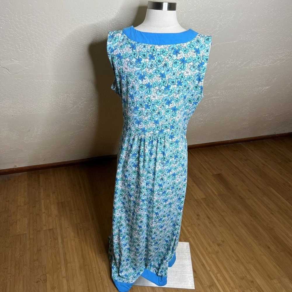 Lands End Midi Dress Womens XL Blue Floral Cotton… - image 7
