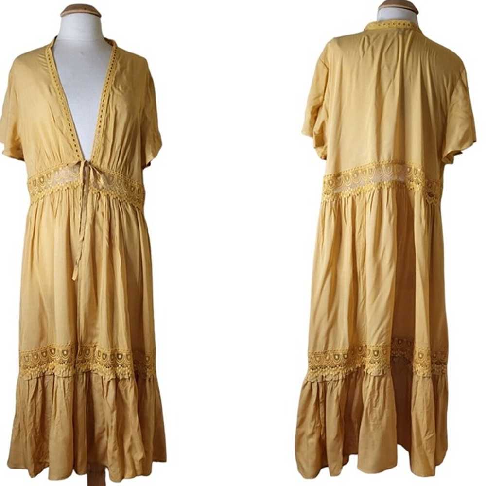 Torrid Dress Size 2/2X Mustard Yellow with Lace O… - image 1