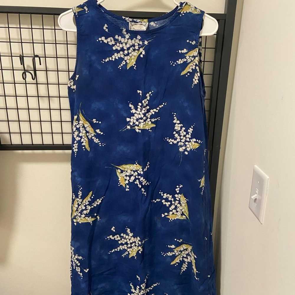 Vintage Dressing Clio women’s blue floral sleevel… - image 1