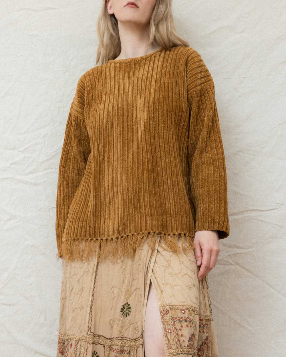 Vintage Caramel Chenille Fringe Sweater (S/M) - image 1