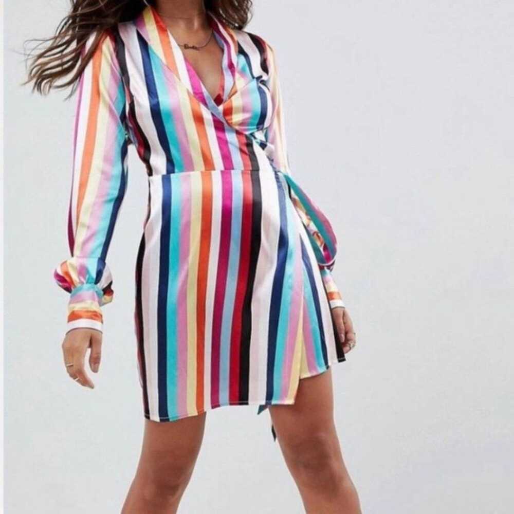 NWT Asos Rainbow Stripe Mini Wrap Dress Size 0 Fa… - image 1