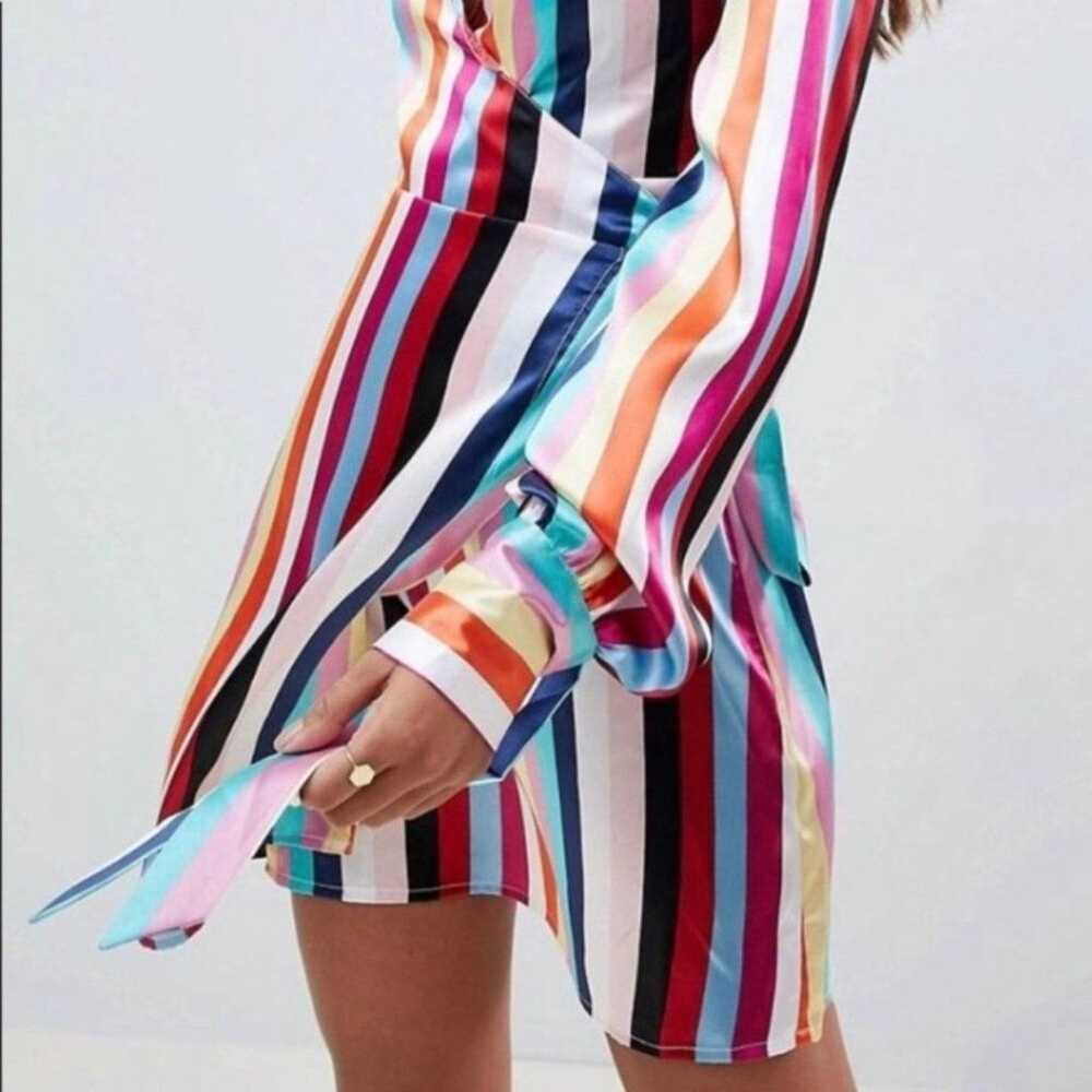 NWT Asos Rainbow Stripe Mini Wrap Dress Size 0 Fa… - image 3
